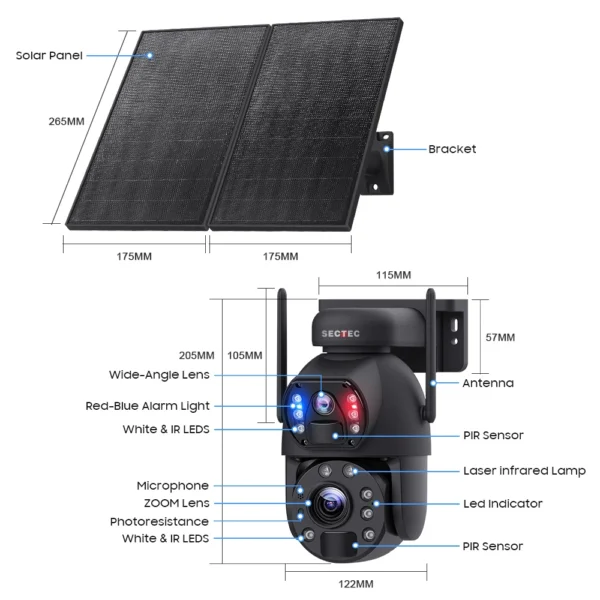 SECTEC smart ηλιακή κάμερα ST-598 6M-4G-20W-EU 3MP dual lens 20x zoom 4G SD PTZ